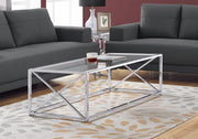 Coffee Table 44"L Chrome Metal Tempered Glass-Coffee Table-DECOROLALA