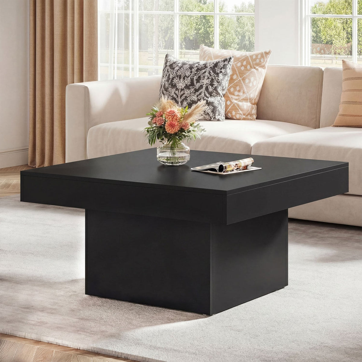 Coffee Table Accent Table with LED Lights and Dynamic Modes-Black-Coffee Tables-DECOROLALA