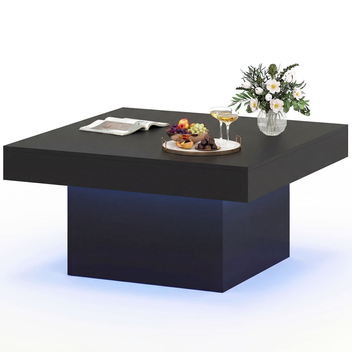 Coffee Table Accent Table with LED Lights and Dynamic Modes-Black-Coffee Tables-DECOROLALA