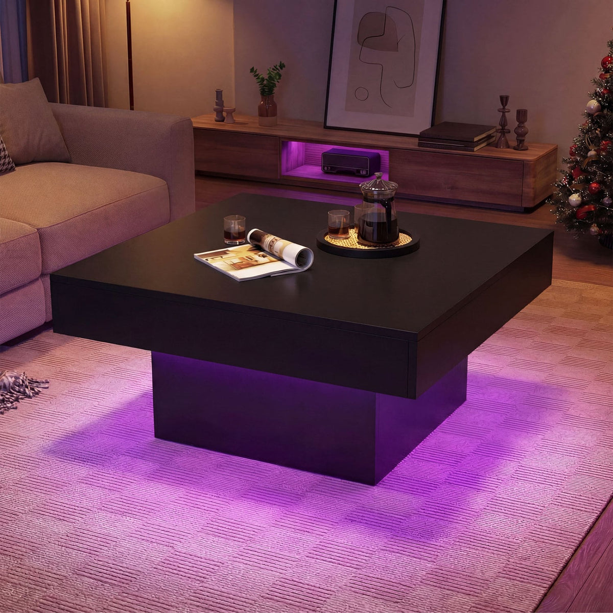 Coffee Table Accent Table with LED Lights and Dynamic Modes-Black-Coffee Tables-DECOROLALA