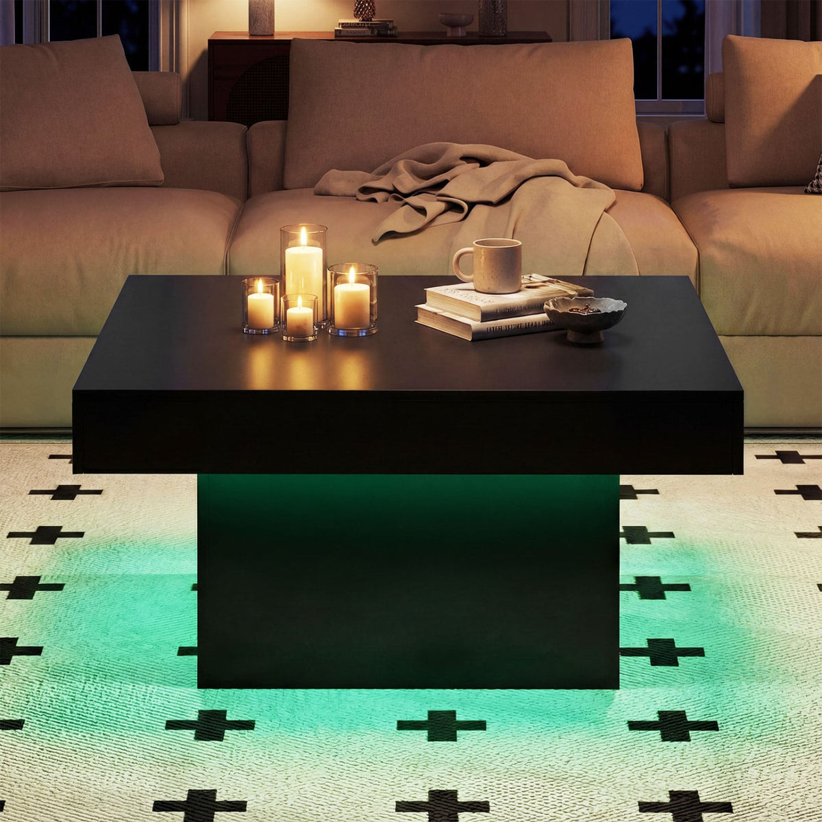 Coffee Table Accent Table with LED Lights and Dynamic Modes-Black-Coffee Tables-DECOROLALA