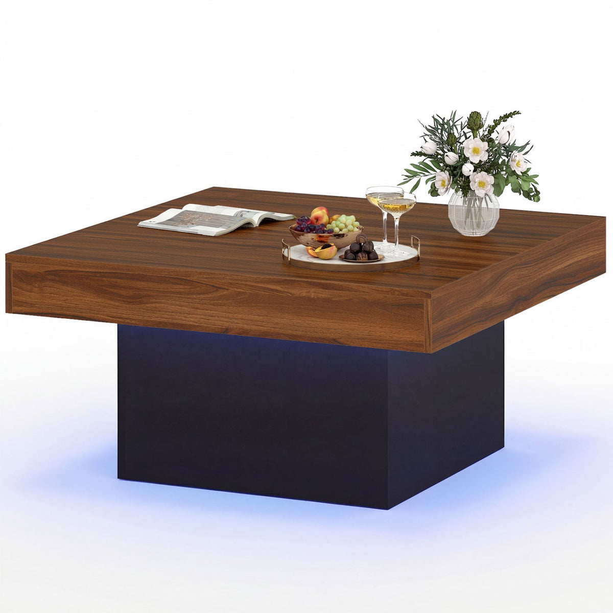 Coffee Table Accent Table with LED Lights and Dynamic Modes-Rustic Brown-Coffee Tables-DECOROLALA