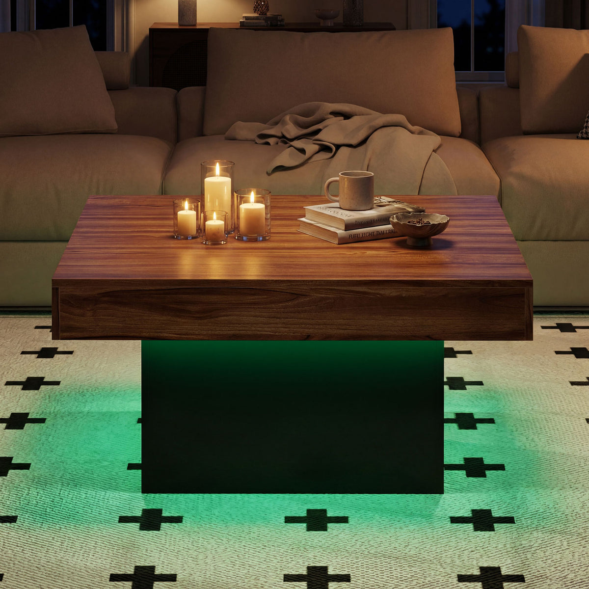 Coffee Table Accent Table with LED Lights and Dynamic Modes-Rustic Brown-Coffee Tables-DECOROLALA