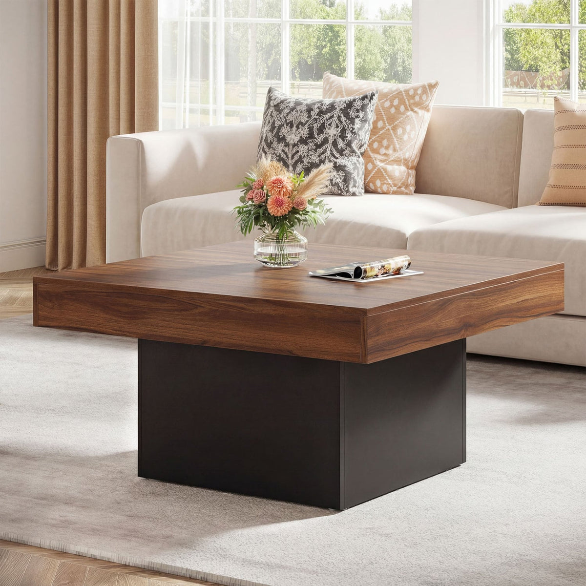 Coffee Table Accent Table with LED Lights and Dynamic Modes-Rustic Brown-Coffee Tables-DECOROLALA