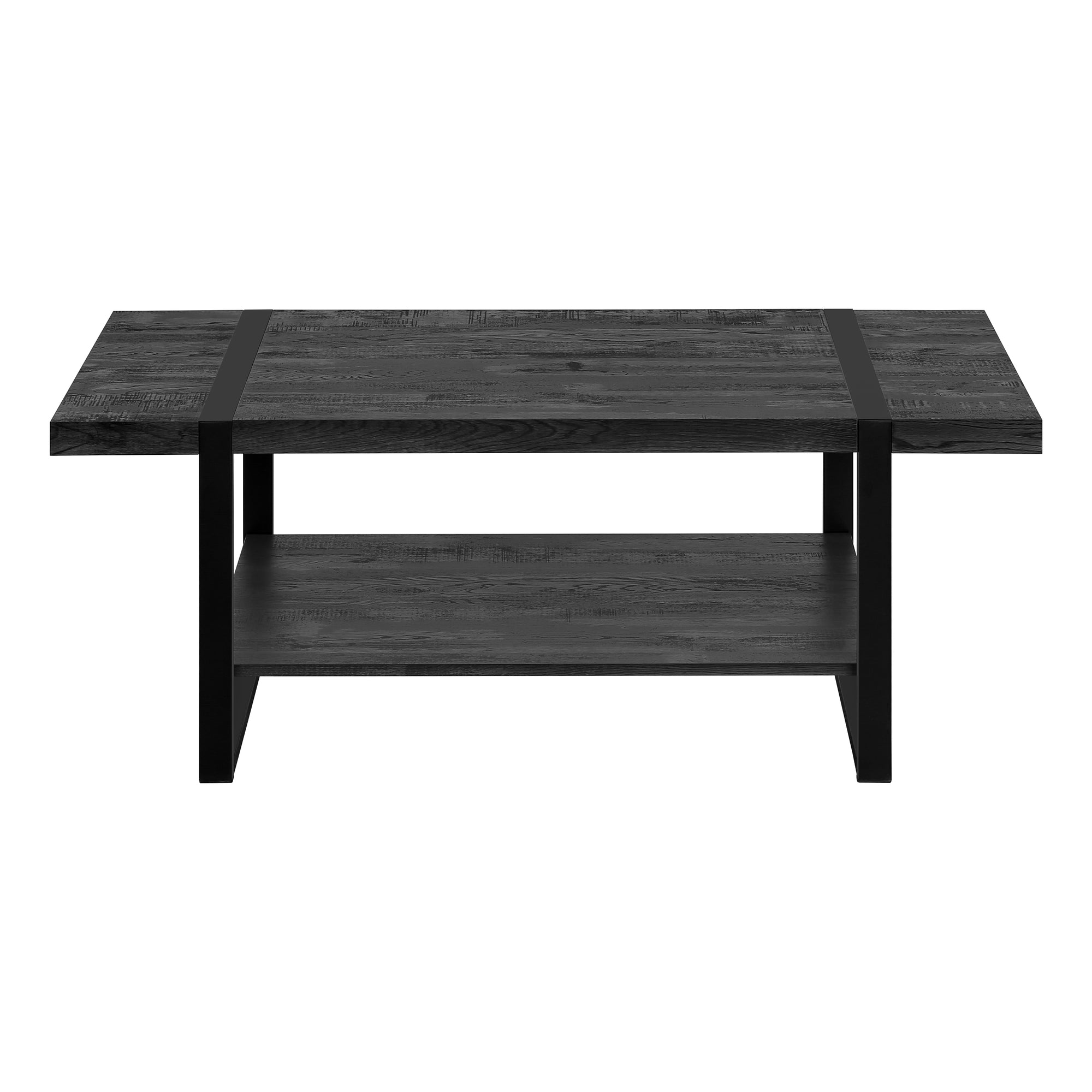 Coffee Table Brown Reclaimed Wood Black Metal-Accent Table-DECOROLALA