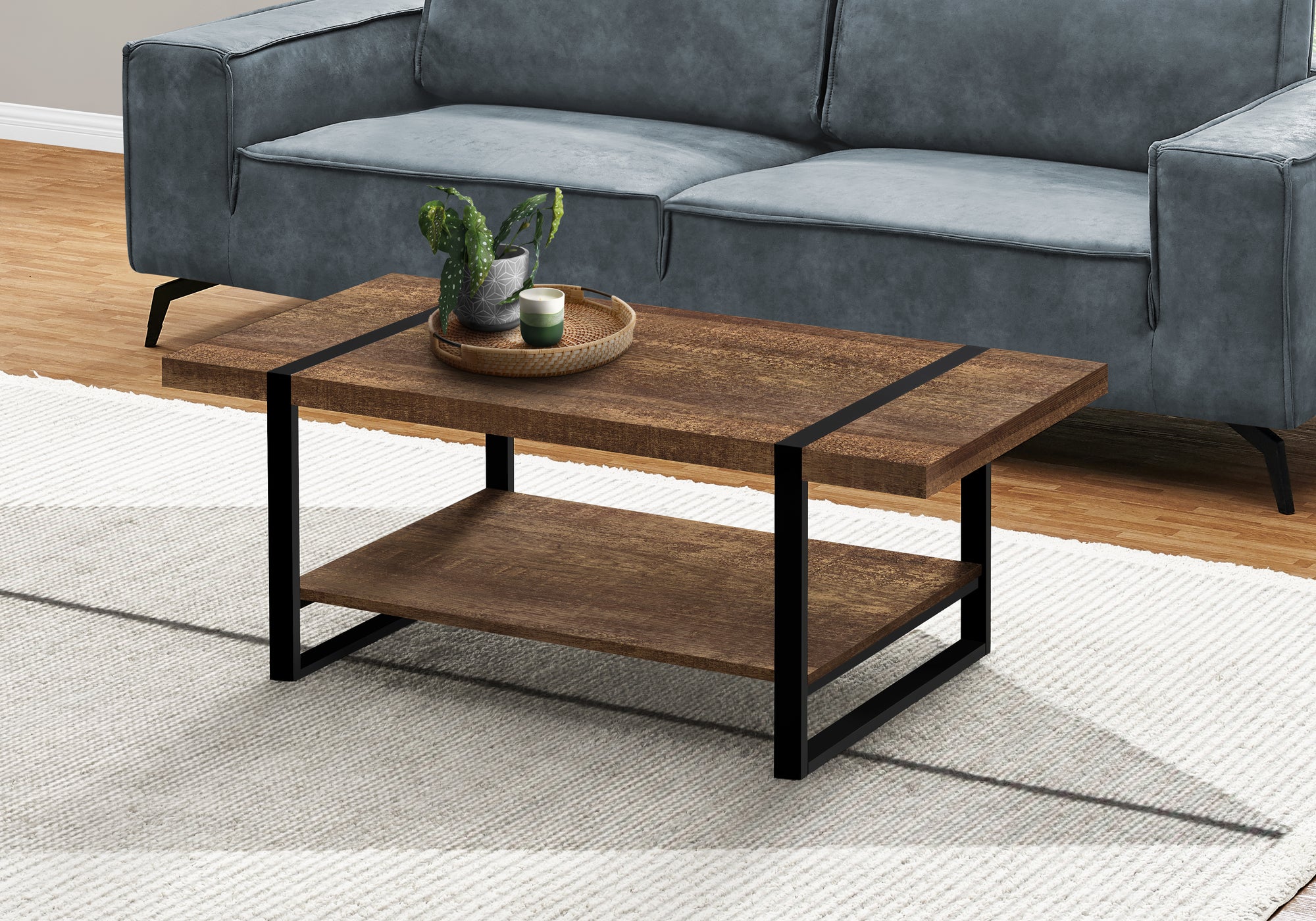 Coffee Table Brown Reclaimed Wood Black Metal-Accent Table-DECOROLALA