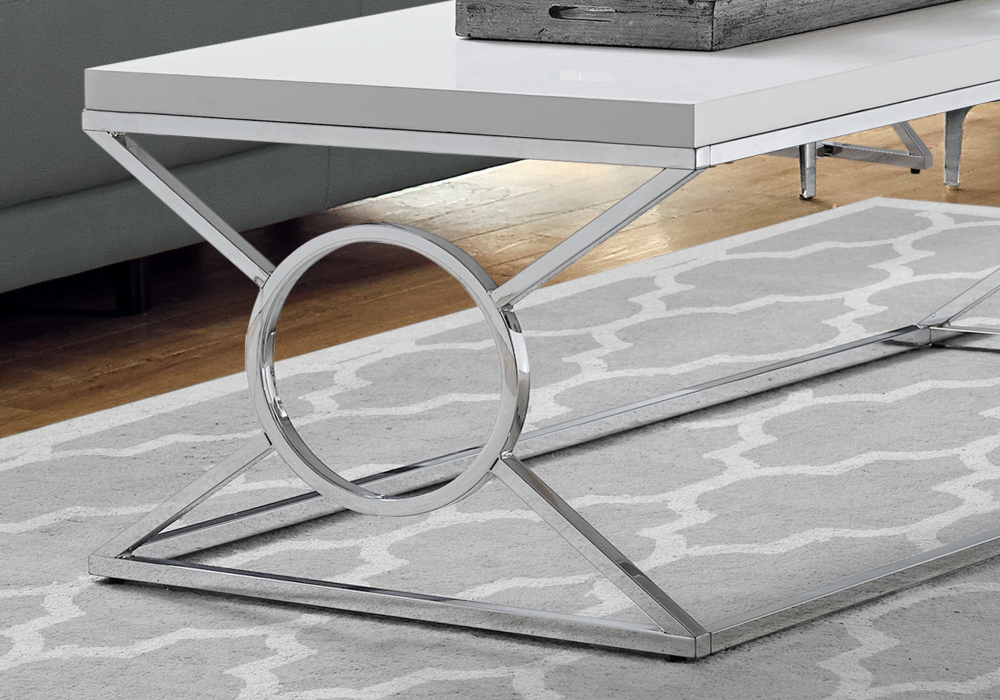 Coffee Table Glossy White Chrome Metal Base-Coffee Table-DECOROLALA