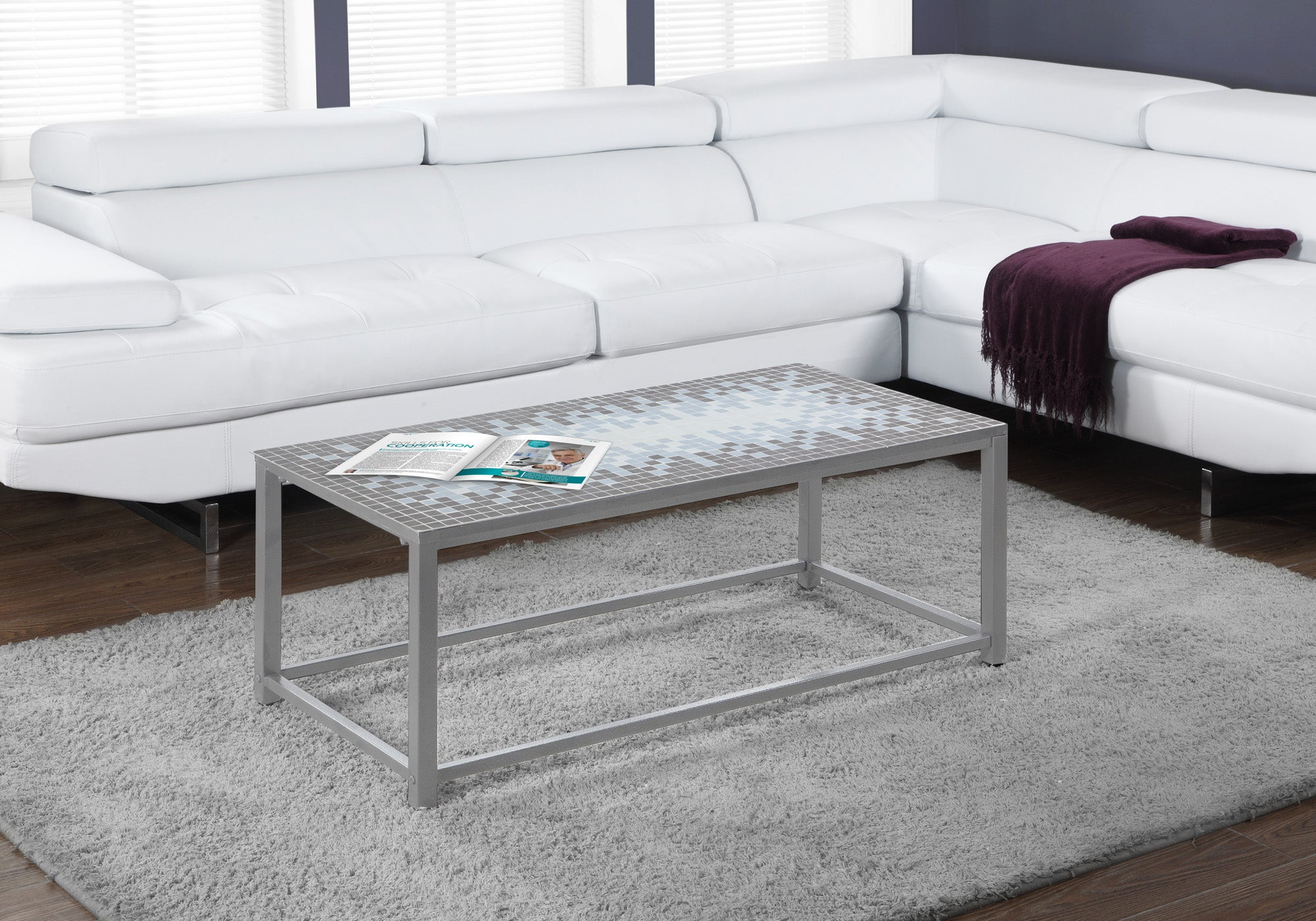 Coffee Table - Grey / Blue Tile Top / Hammered Silver-Accent Table-DECOROLALA