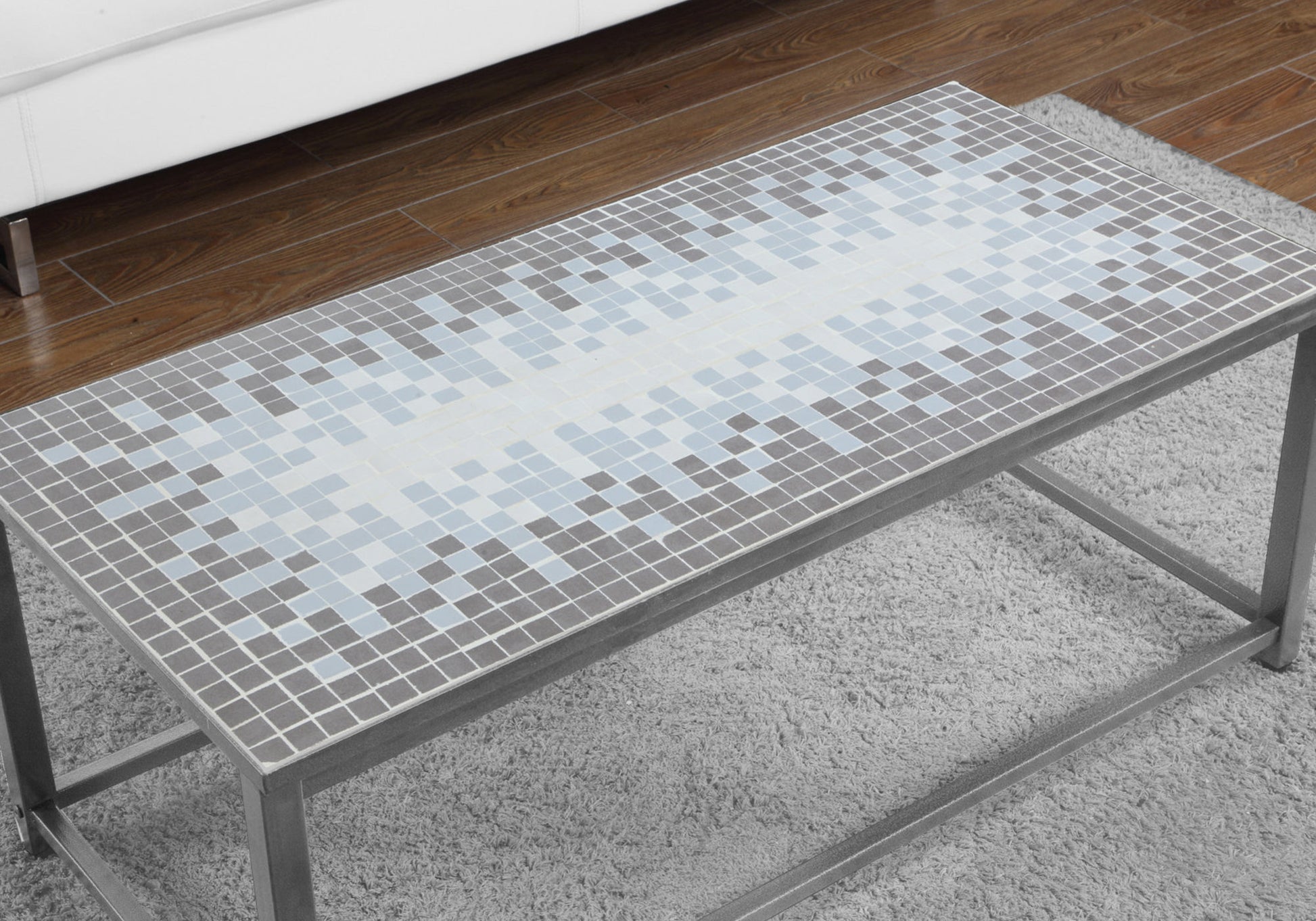 Coffee Table Grey Blue Tile Top Silver Base 42x20-Accent Table-DECOROLALA