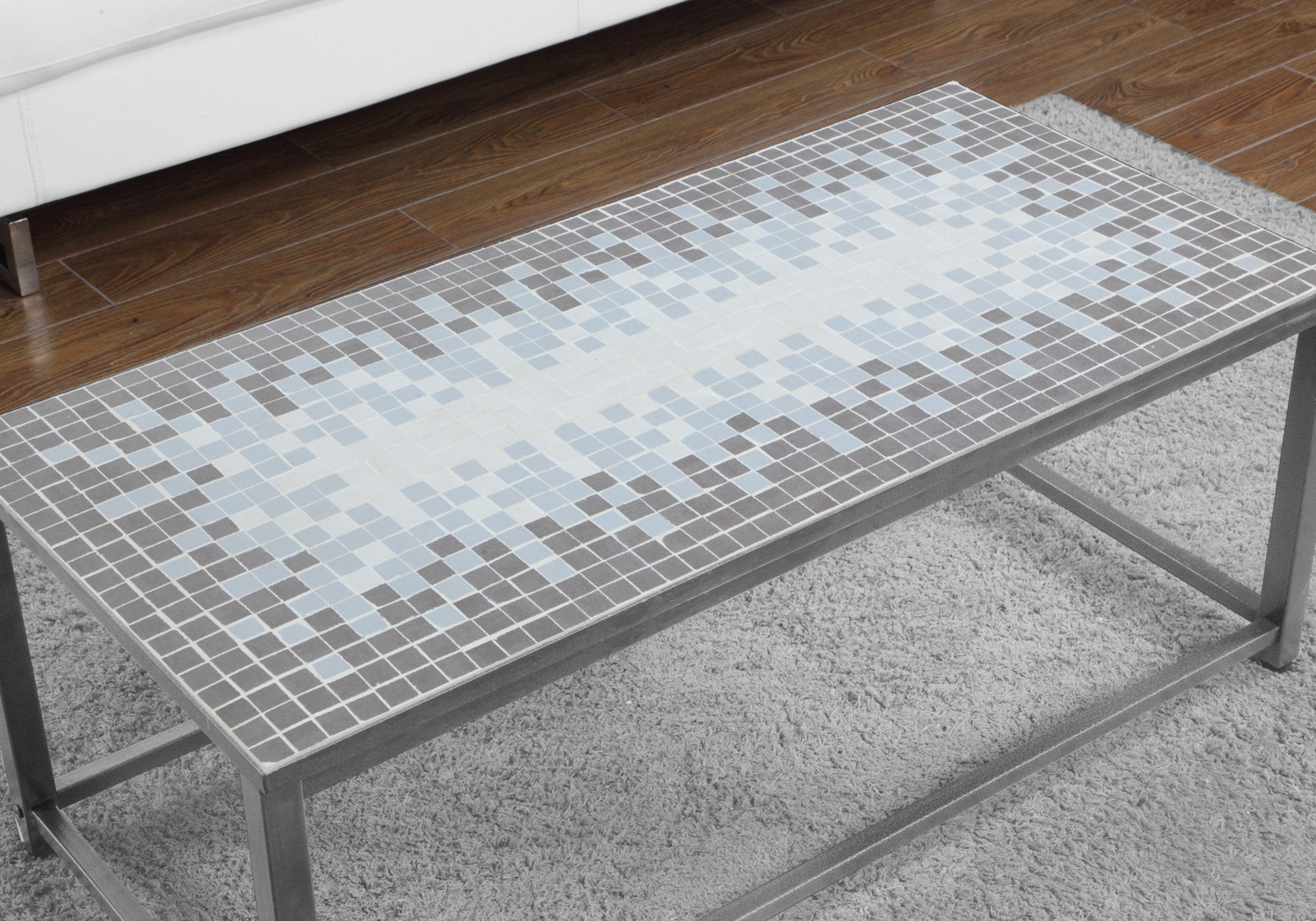 Coffee Table Grey Blue Tile Top Silver Base 42x20-Accent Table-DECOROLALA