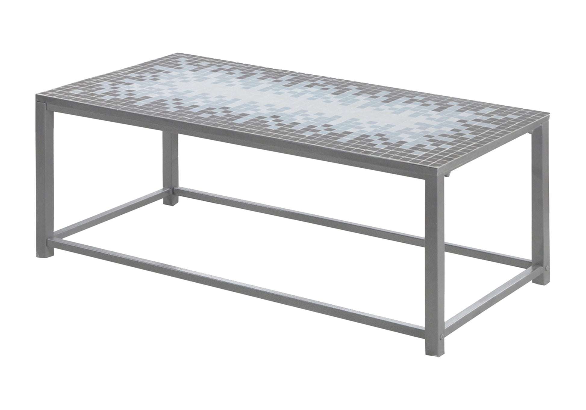 Coffee Table Grey Blue Tile Top Silver Base 42x20-Accent Table-DECOROLALA