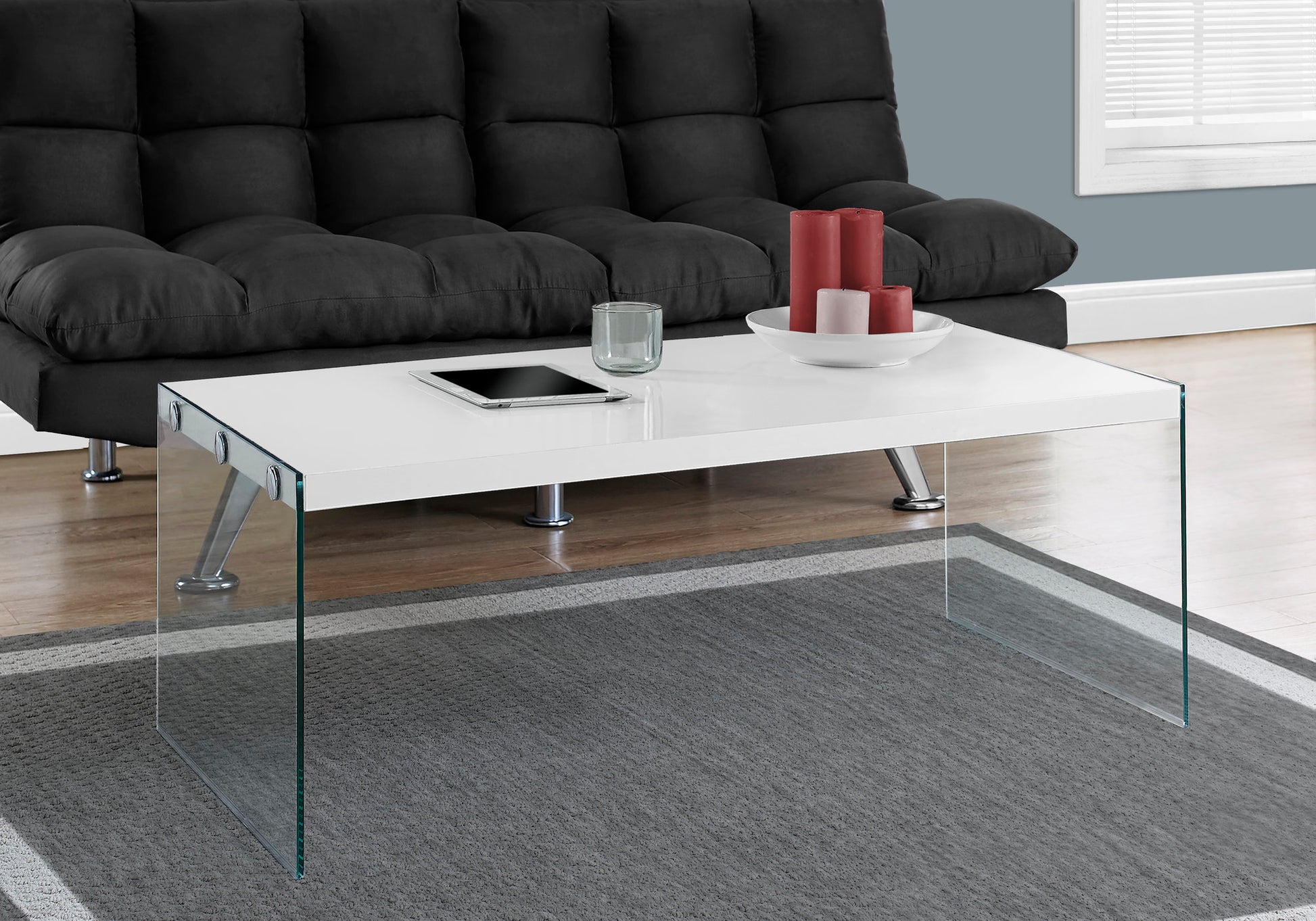 Coffee Table Grey Cement Look Tempered Glass-Accent Table-DECOROLALA
