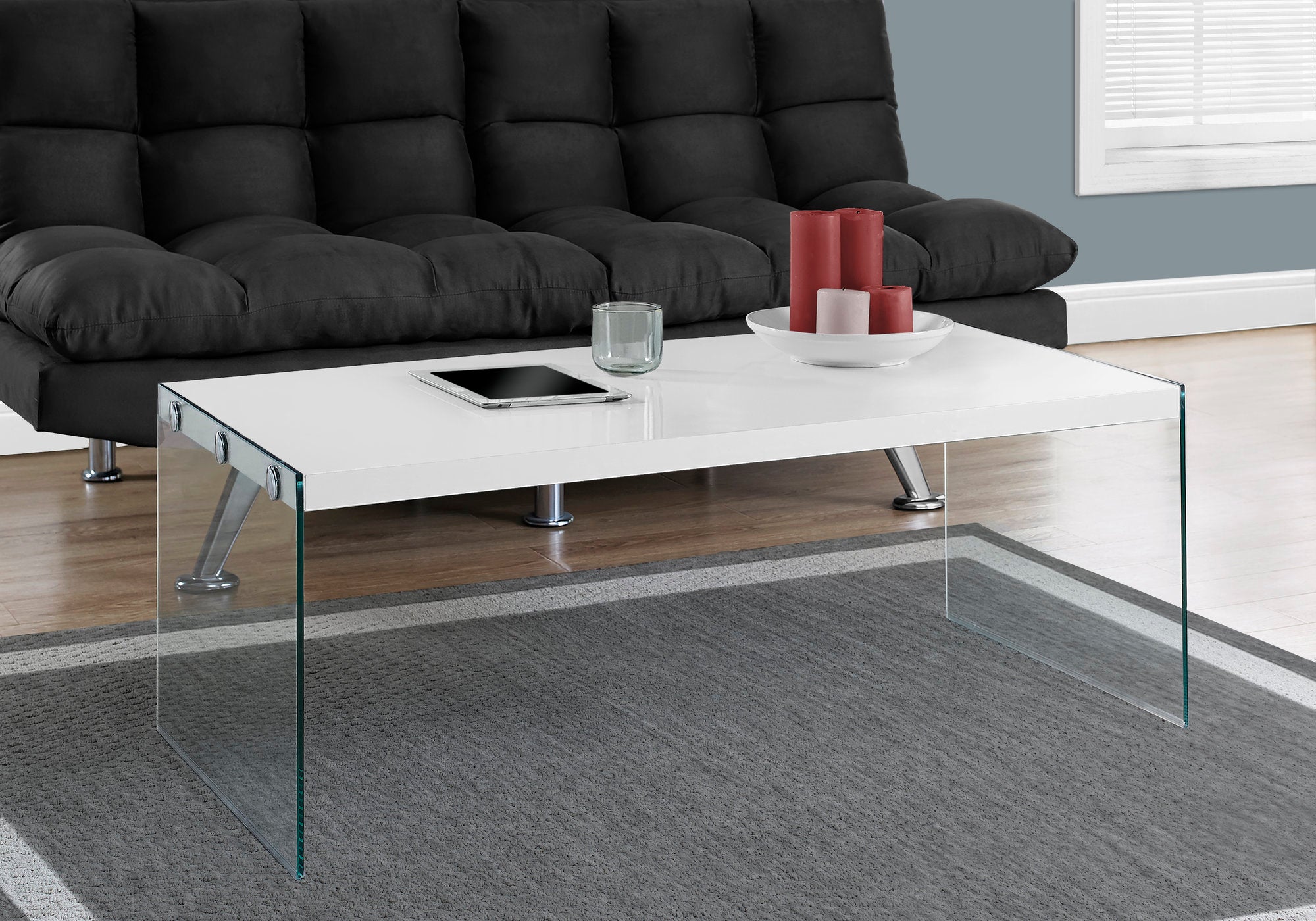 Coffee Table Grey Cement Look Tempered Glass-Accent Table-DECOROLALA