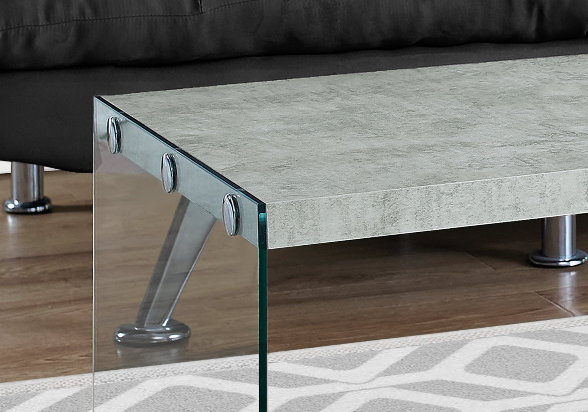 Coffee Table Grey Cement Look Tempered Glass-Accent Table-DECOROLALA