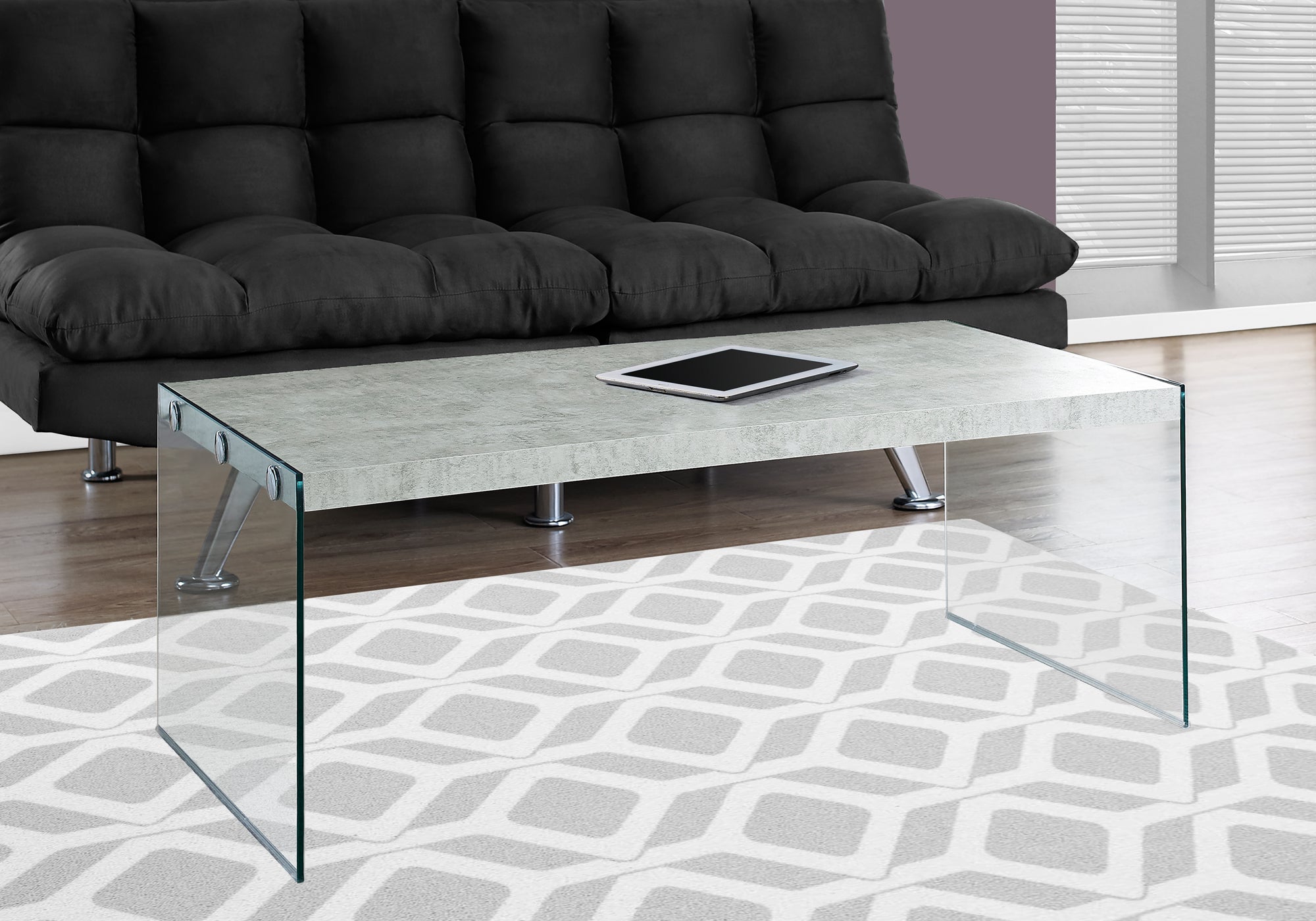 Coffee Table - Grey Cement With Tempered Glass-Accent Table-DECOROLALA