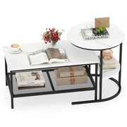 Coffee Table Set of 2 2-Tier Rectangle Coffee Table and Side End Table with Storage Shelves-White-Coffee Tables-DECOROLALA