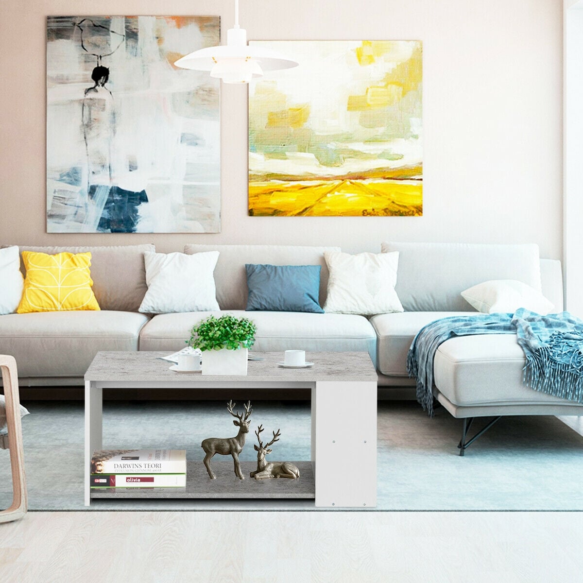 Coffee Table Sofa Side Table with Storage Shelves-Gray-Coffee Tables-DECOROLALA