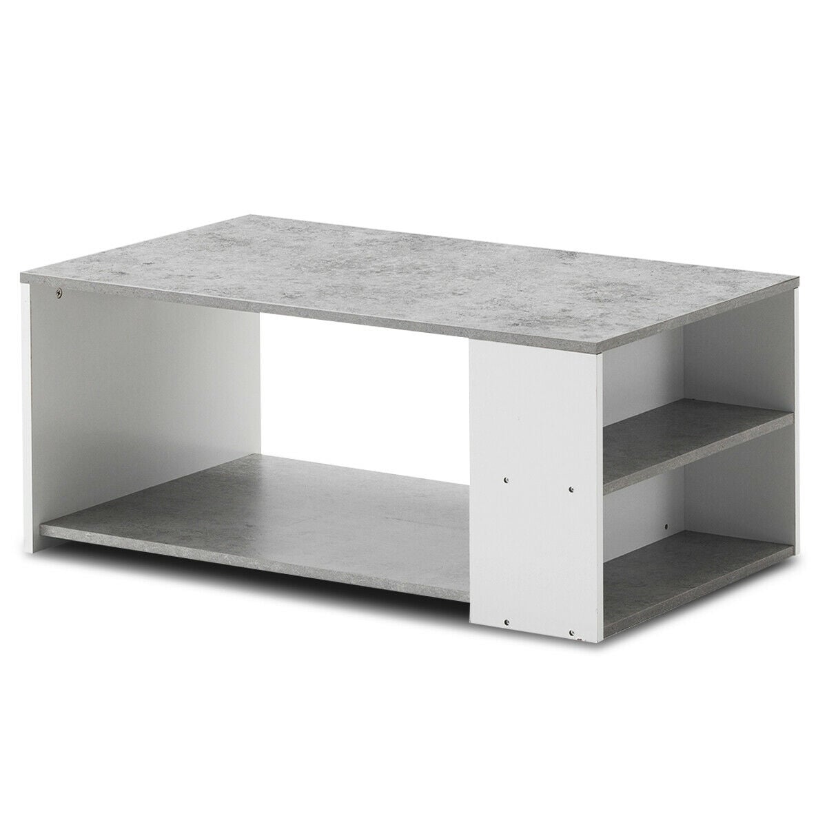 Coffee Table Sofa Side Table with Storage Shelves-Gray-Coffee Tables-DECOROLALA