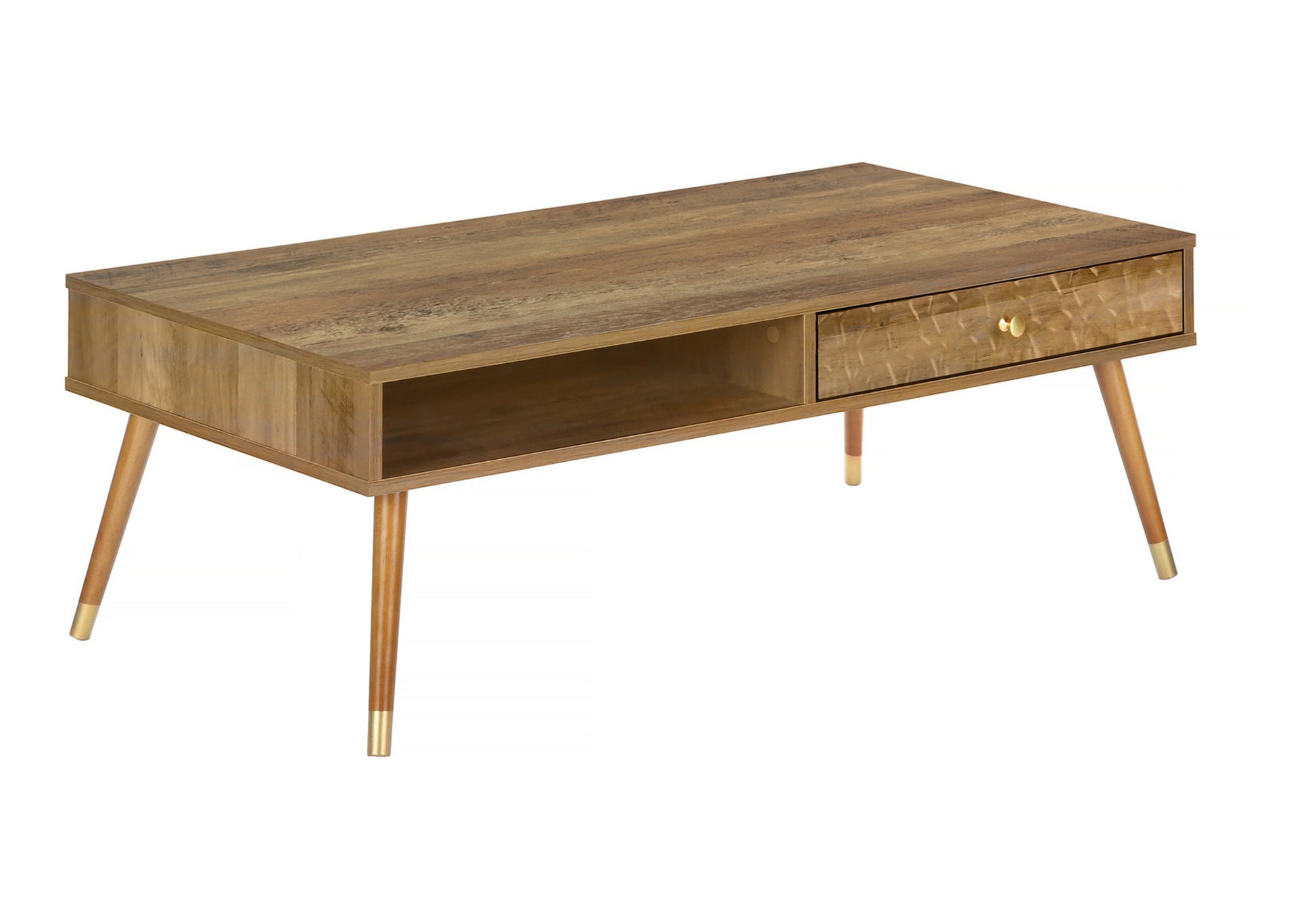 Coffee Table Walnut Mid-Century Modern with Drawer-Coffee Table-DECOROLALA