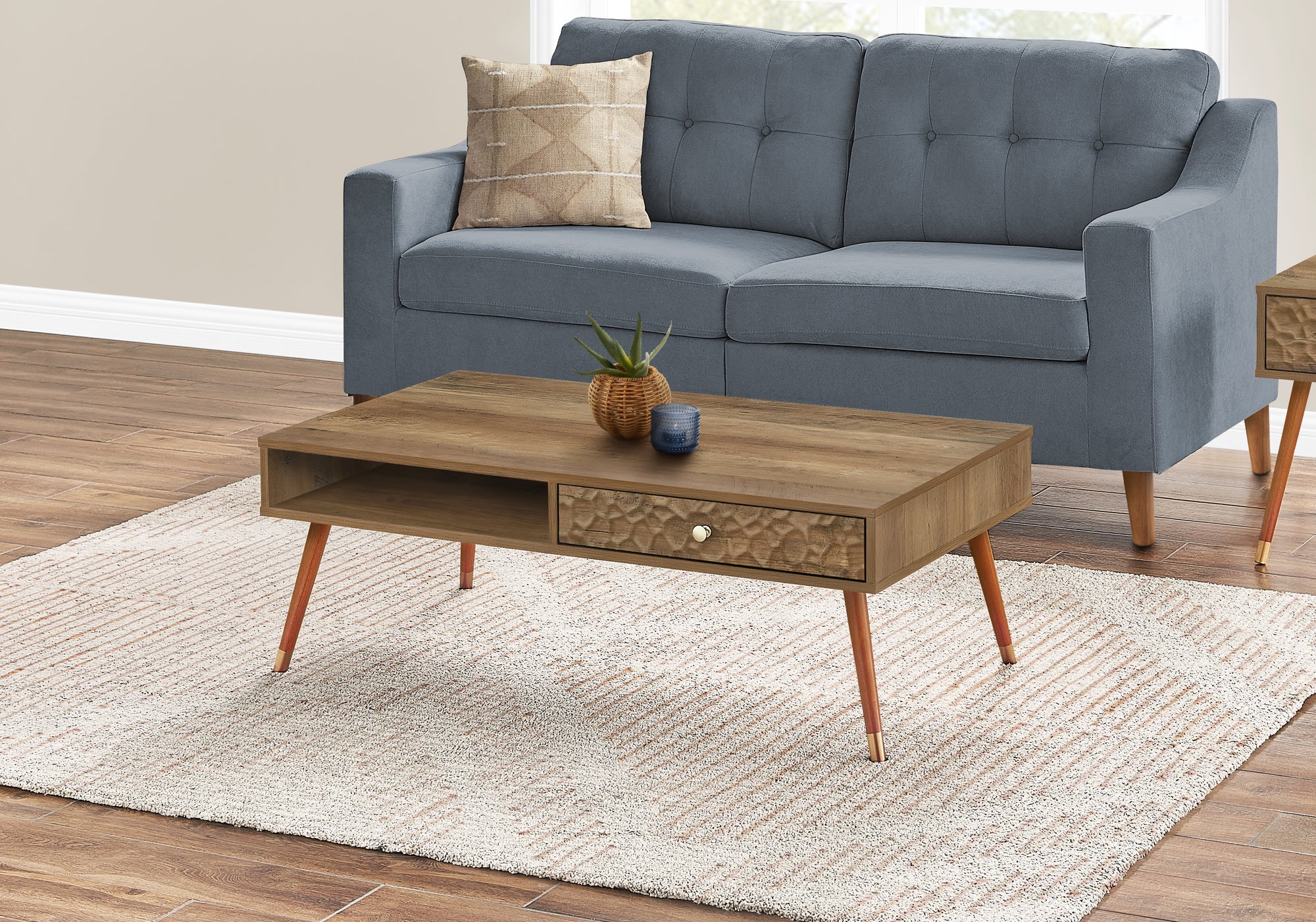 Coffee Table Walnut Mid-Century Modern with Drawer-Coffee Table-DECOROLALA