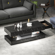 Coffee Table with LED Lights & 2 Drawers - Black Marble-Effect-DECOROLALA