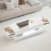 Coffee Table with LED Lights & 2 Drawers - White Marble Effect-DECOROLALA