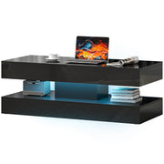 Coffee Table with LED Lights - High Gloss Black 2 Drawers-DECOROLALA
