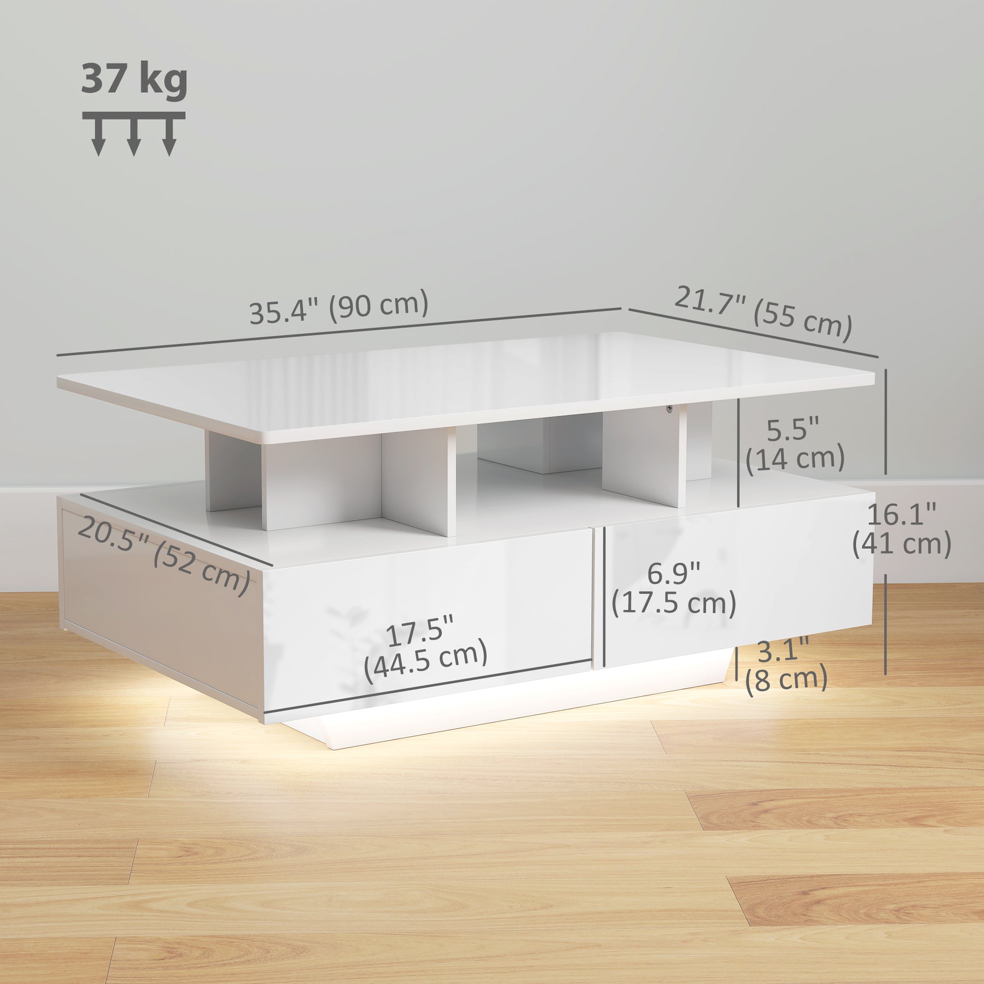 Coffee Table with RGB LED Lights - 4 Drawers White-DECOROLALA