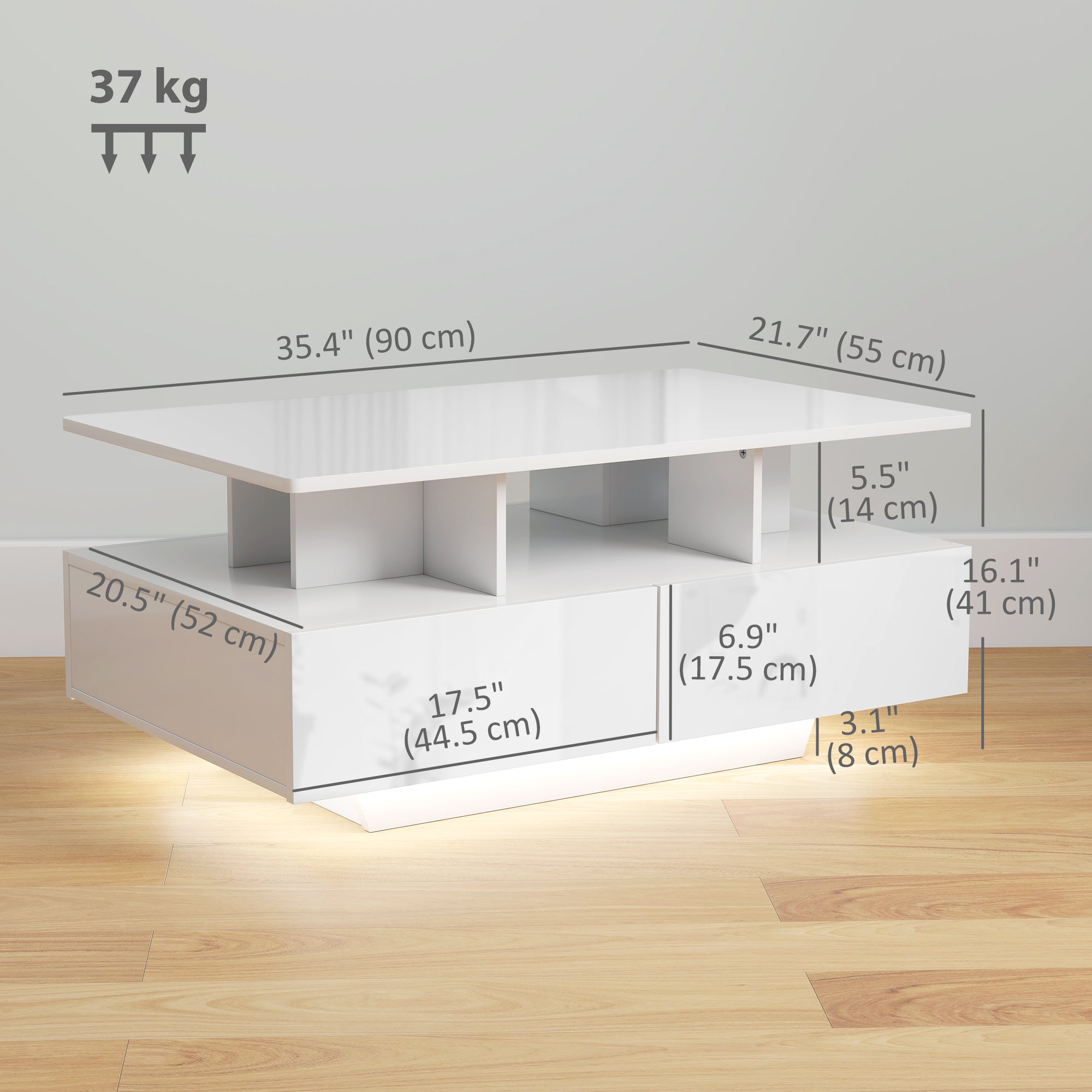 Coffee Table with RGB LED Lights - 4 Drawers White-DECOROLALA