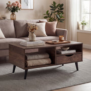 Coffee Table with Storage Rustic Rectangle Center Table-Walnut-Coffee Tables-DECOROLALA