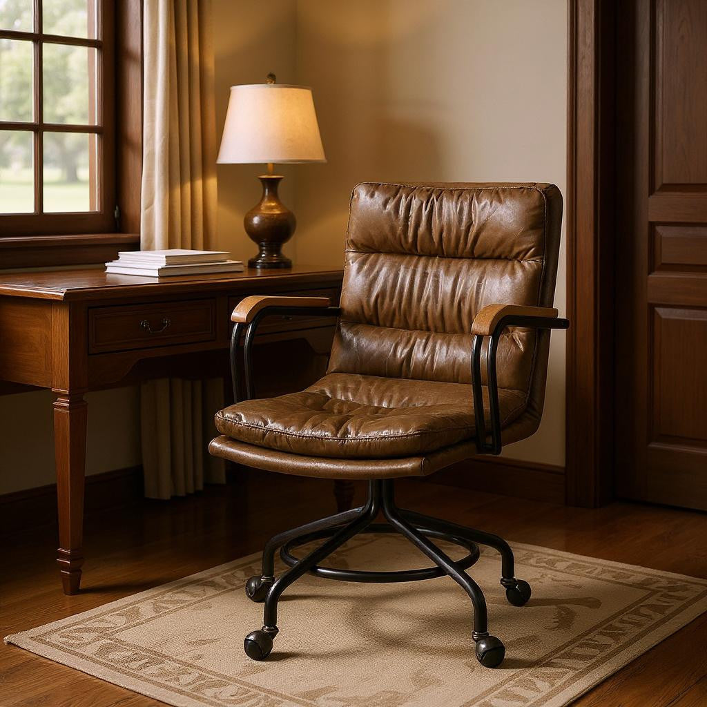 Coffee and Dark Brown Swivel Leather Rolling Executive Office Chair-Office Chairs-DECOROLALA