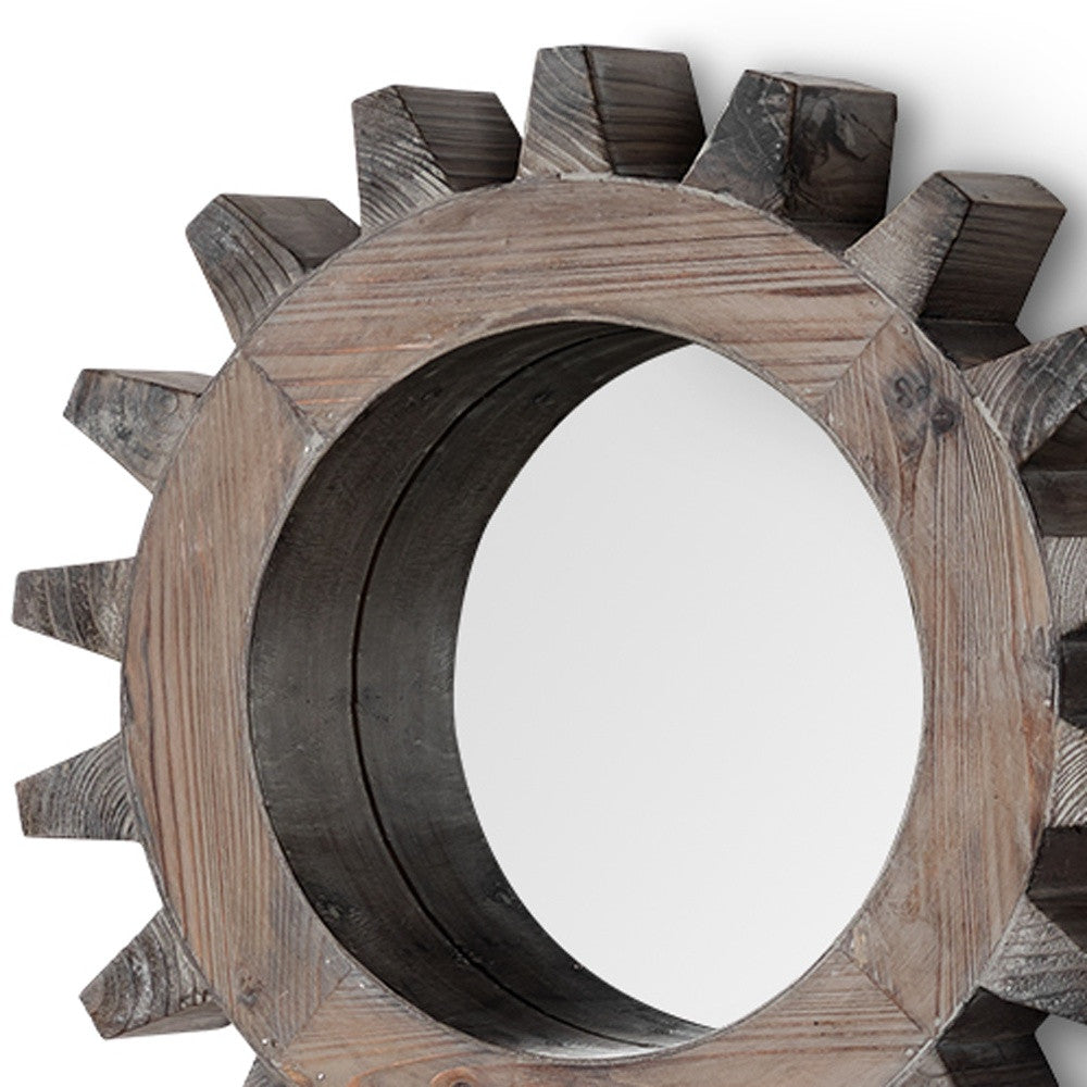 Cog 17" Round Natural Wood Frame Wall Mirror-Mirrors-DECOROLALA