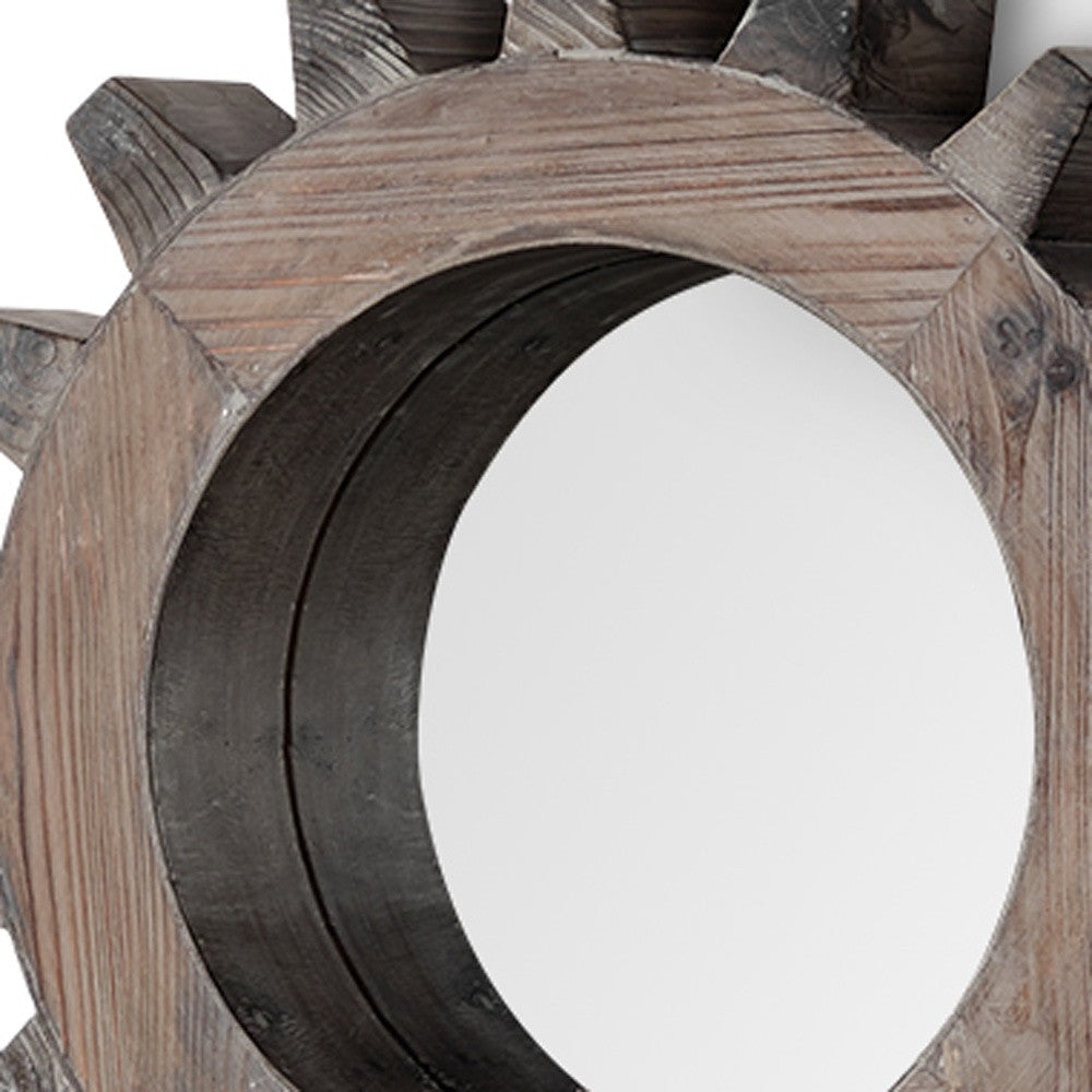 Cog 17" Round Natural Wood Frame Wall Mirror-Mirrors-DECOROLALA