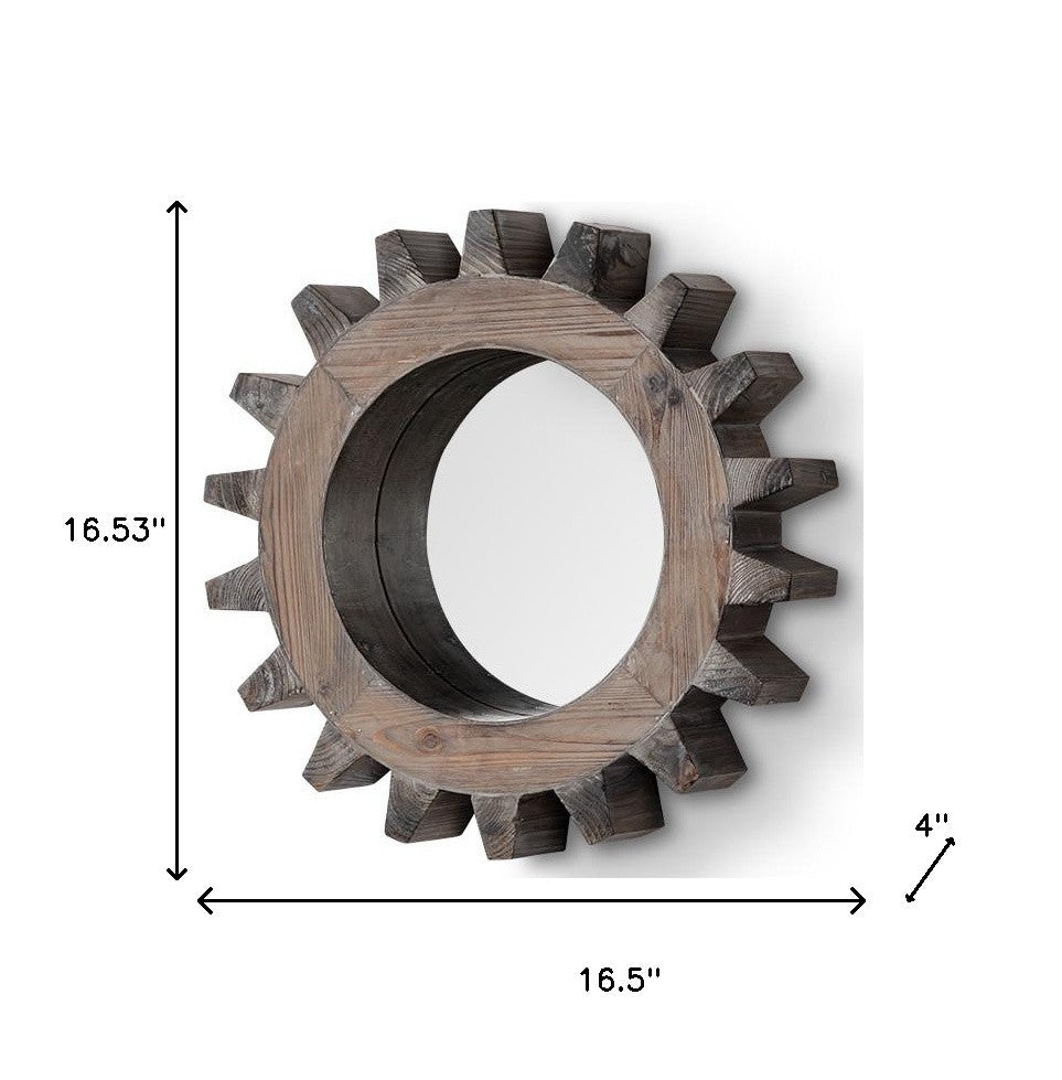 Cog 17" Round Natural Wood Frame Wall Mirror-Mirrors-DECOROLALA