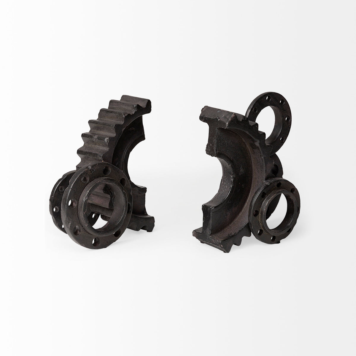 Cogsworth Set of 2 14L x 4W Brown Resin Industrial Gear Bookends-Bookends-DECOROLALA