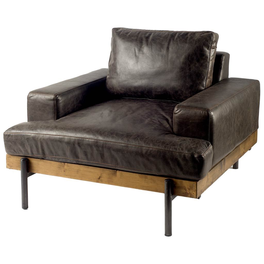 Colburne Brown Leather Club Chair - Black Metal Base-Chairs-DECOROLALA