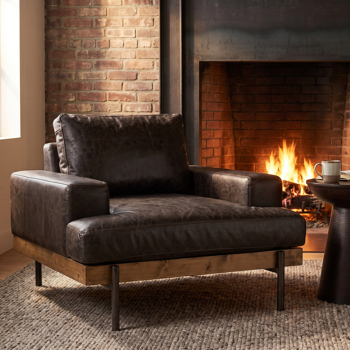 Colburne Brown Leather Club Chair - Black Metal Base-Chairs-DECOROLALA