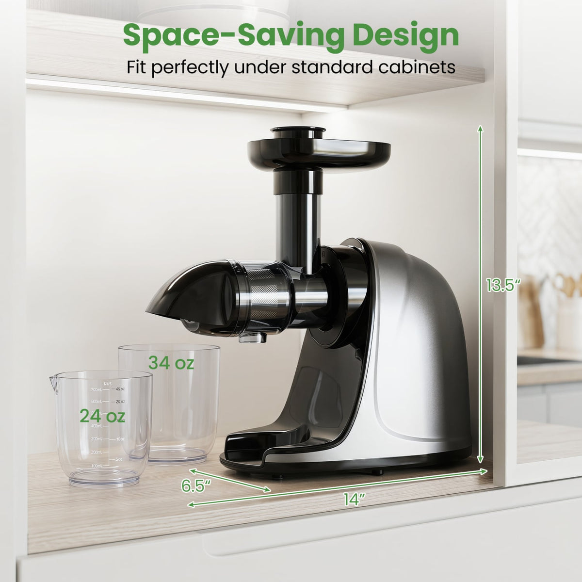 Cold Press Juicer Machine with 95% High Yield and 2-Speed Modes-Sliver-Juicers & Coffee Machines-DECOROLALA