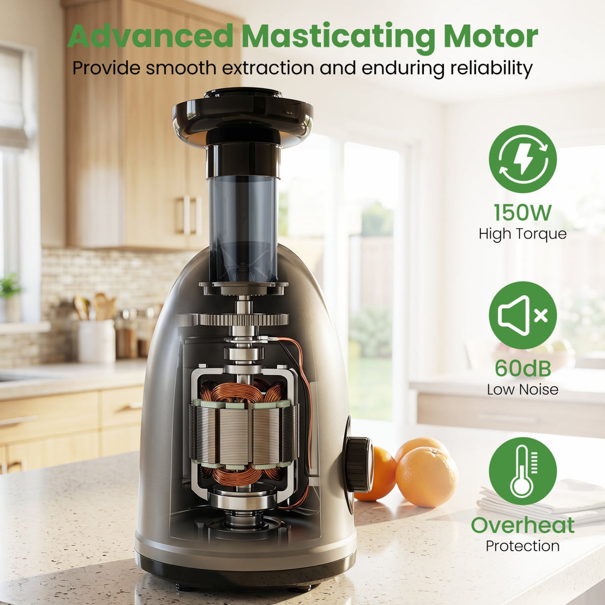 Cold Press Juicer Machine with 95% High Yield and 2-Speed Modes-Sliver-Juicers & Coffee Machines-DECOROLALA