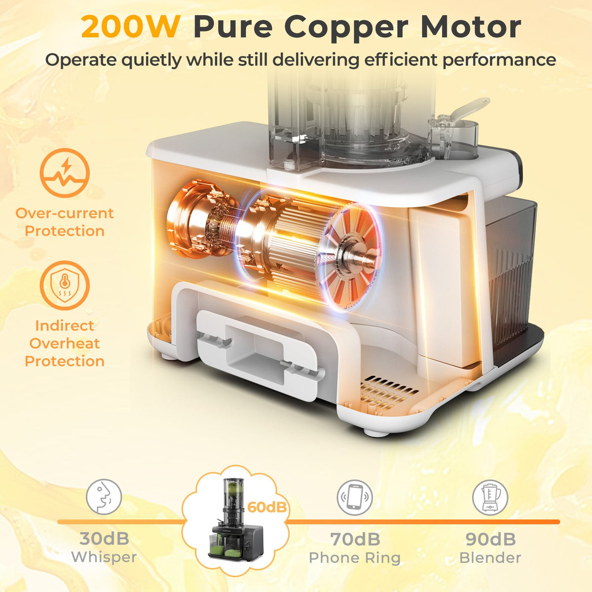 Cold Press Juicer with 5.3 Inches Feed Chute High Juice Yield and Reverse Function-Kitchen Utensils-DECOROLALA