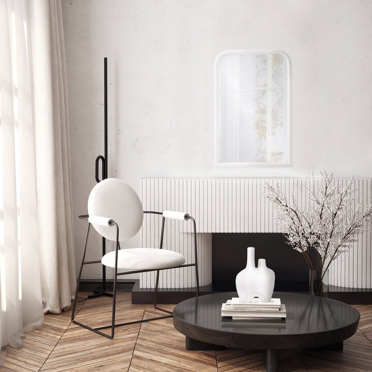 Colima 36" Tall Arch Wall Mirror, White-Mirrors-DECOROLALA