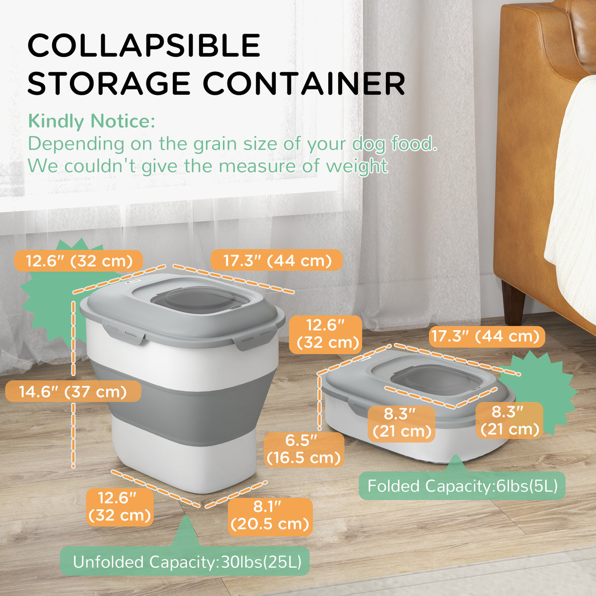 Collapsible Dog Food Storage Container - 30lb Airtight Grey-Dogs-DECOROLALA