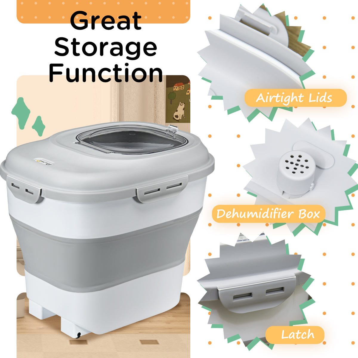 Collapsible Dog Food Storage Container - 30lb Airtight Grey-Dogs-DECOROLALA
