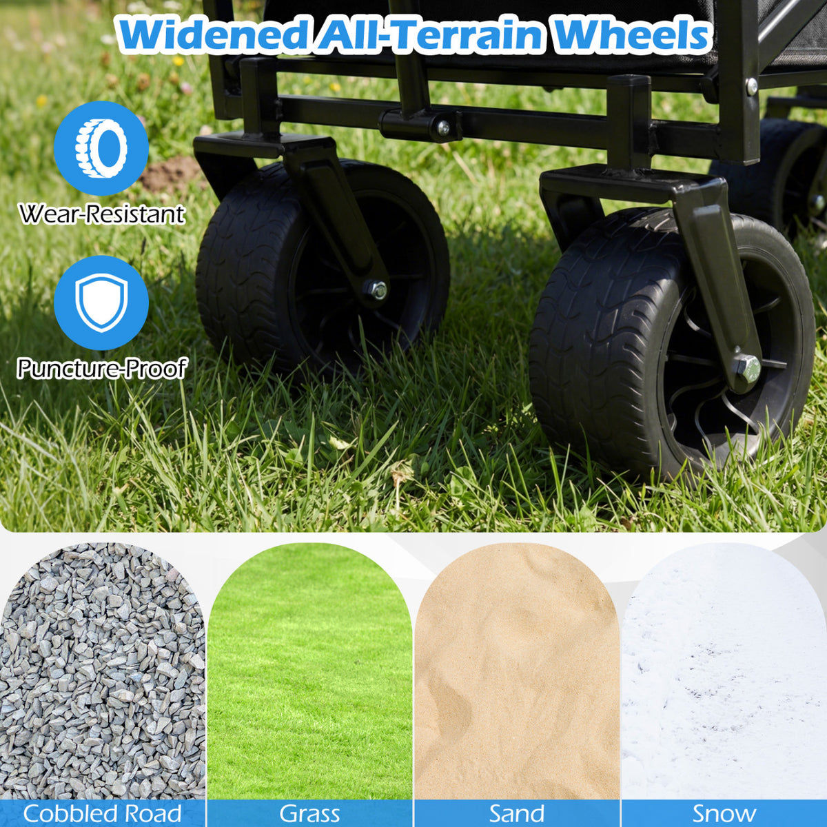 Collapsible Wagon with Removable Canopy and Adjustable Handles-Black-Camping Furniture-DECOROLALA