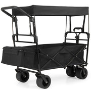 Collapsible Wagon with Removable Canopy and Adjustable Handles-Black-Camping Furniture-DECOROLALA
