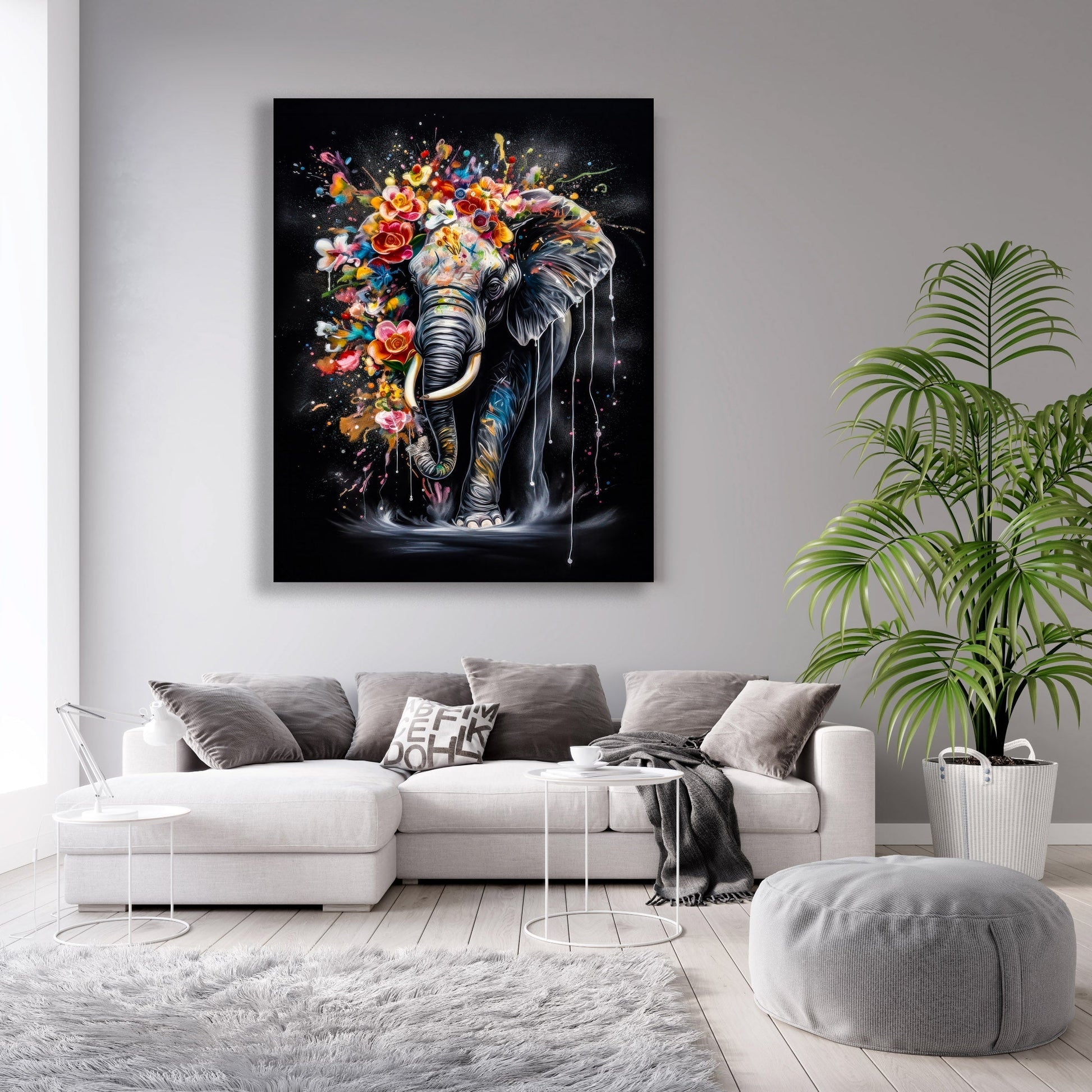 Colorful Elephant Canvas Wall Art 48x36 inches RGB Vanish-Wall Art-DECOROLALA