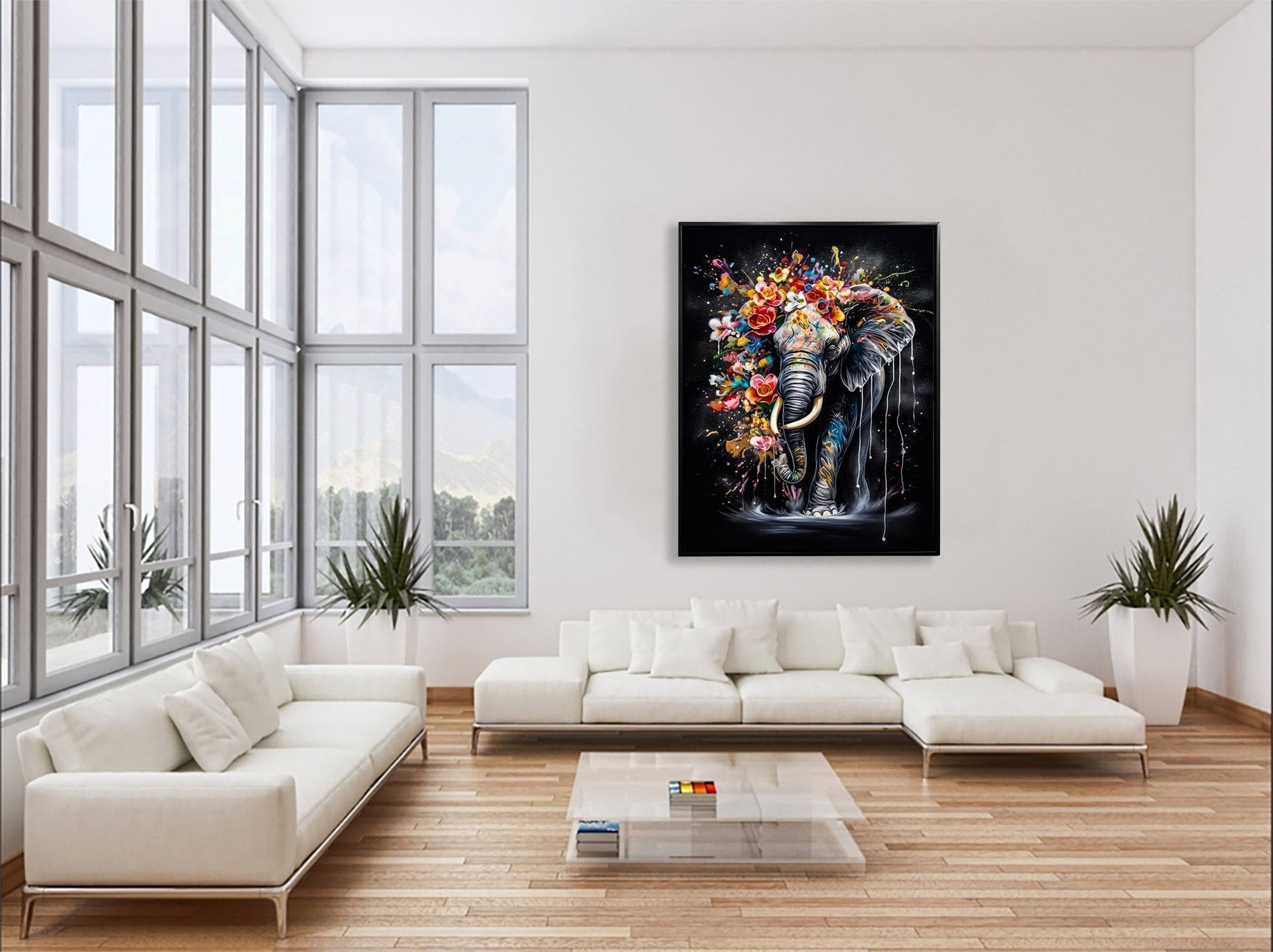 Colorful Elephant Canvas Wall Art 48x36 inches RGB Vanish-Wall Art-DECOROLALA