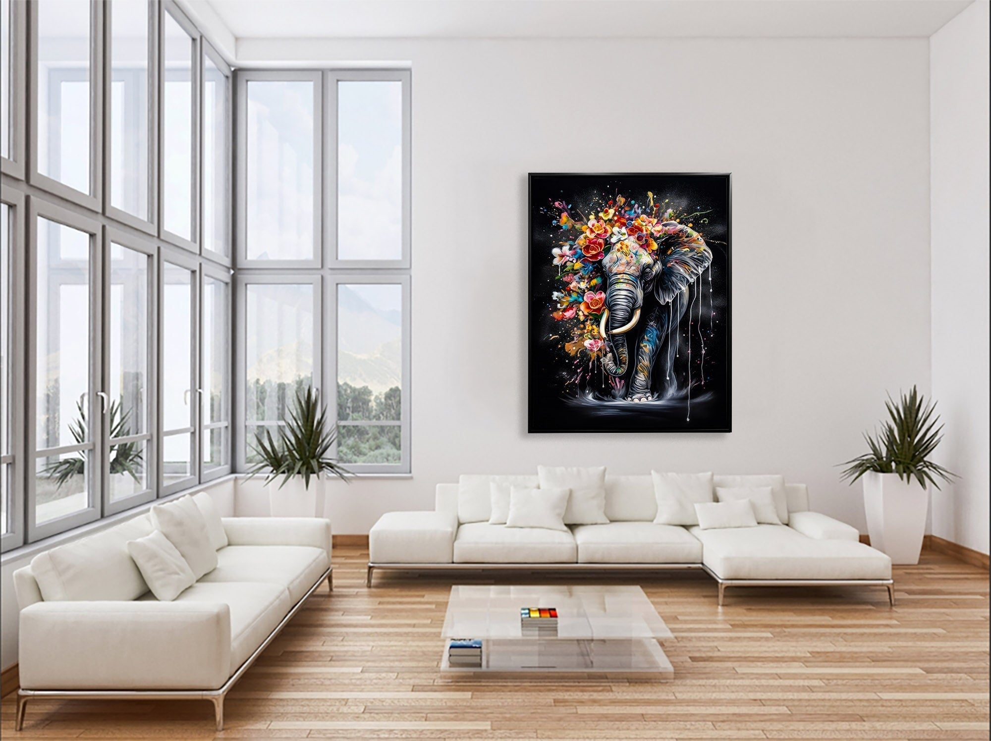 Colorful Elephant Canvas Wall Art 48x36 inches RGB Vanish-Wall Art-DECOROLALA
