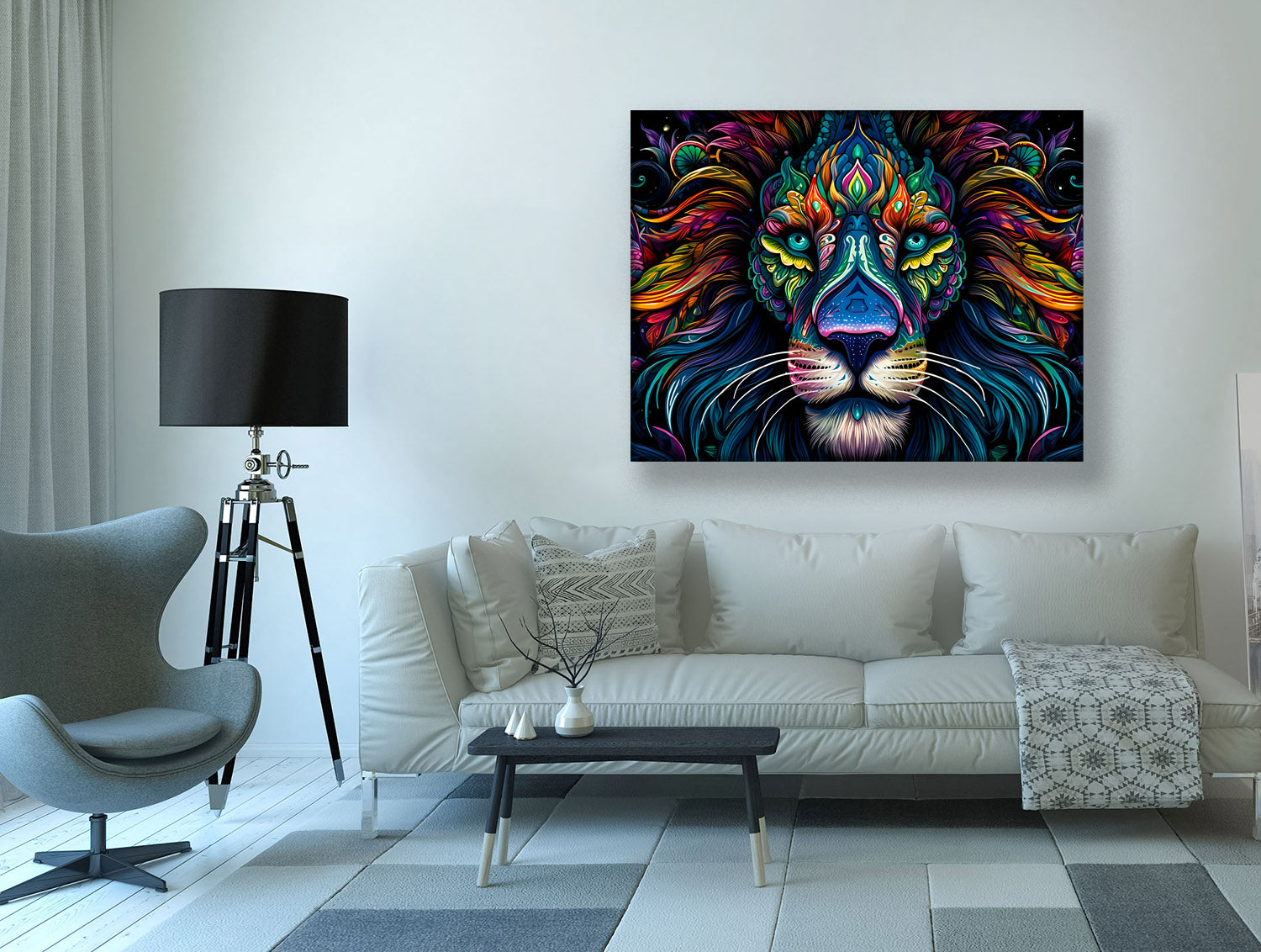 Colorful Lion Canvas Wall Art 48x36 Inch-Wall Art-DECOROLALA