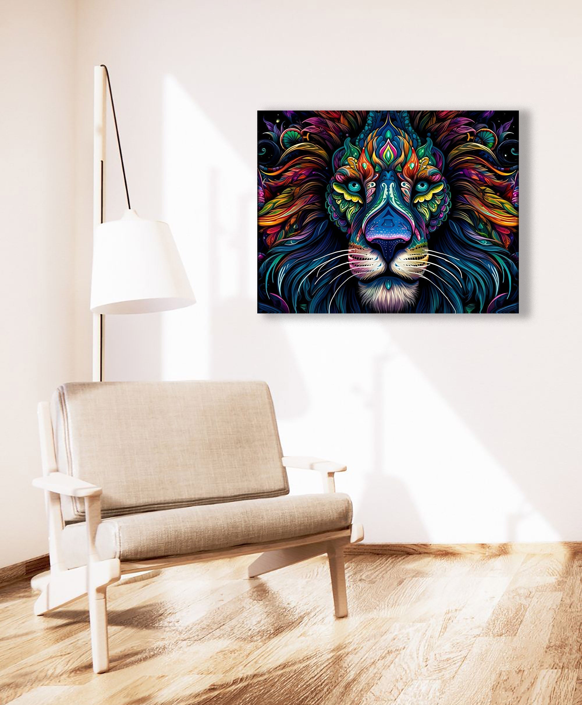 Colorful Lion Canvas Wall Art 48x36 Inch-Wall Art-DECOROLALA
